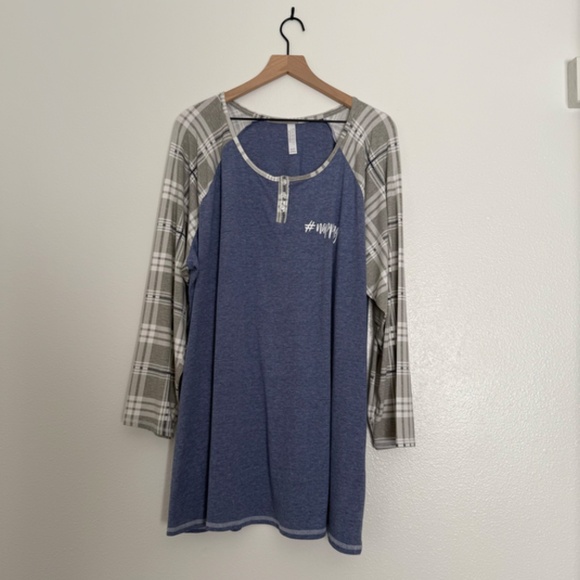 Cacique - Henley Long Raglan Sleeve Pajama Sleepshirt Sleep Dress - 3X - 22/24 - Picture 3 of 6